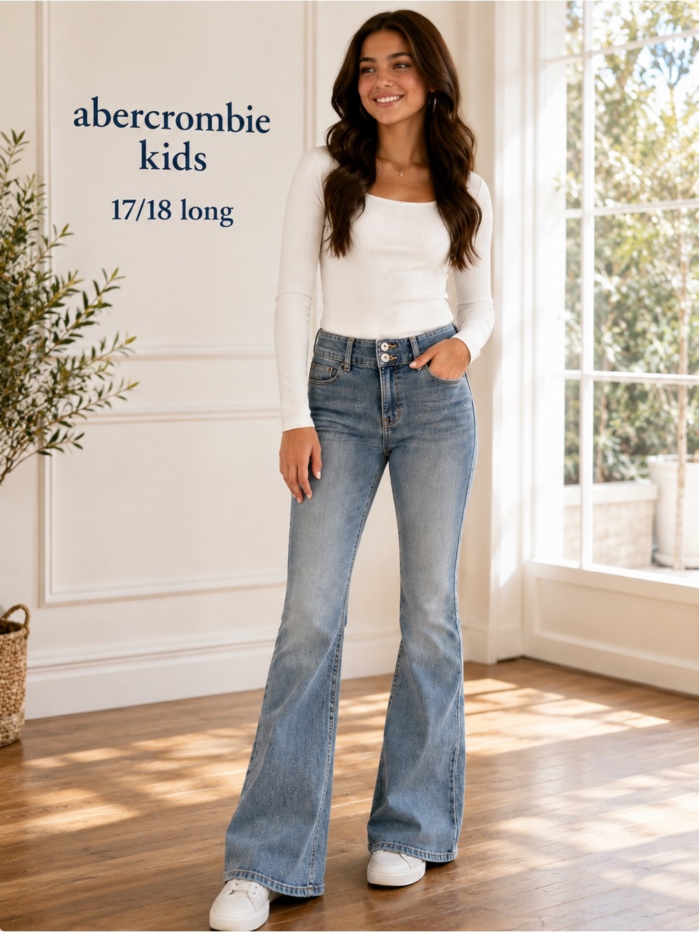 Abercrombie Kids High Rise Flare Jeans 17/18 Long NWT Adjustable Waist